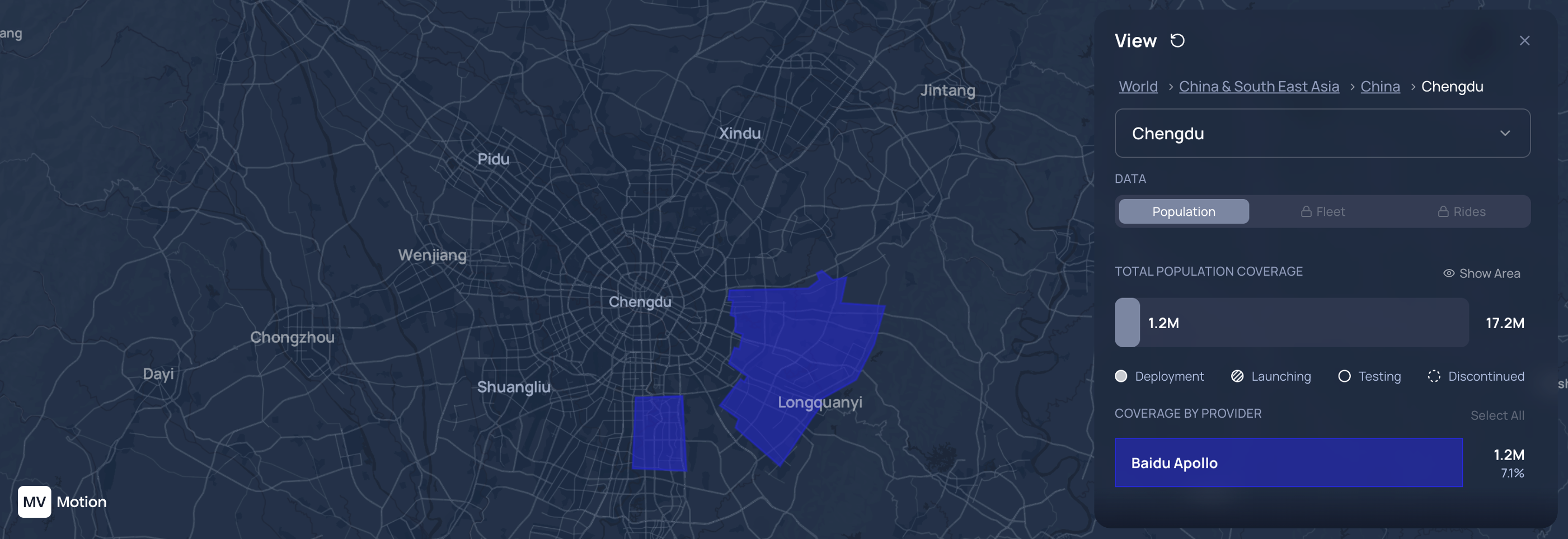 Baidu's geofence in Chengdu based on the Apollo Go map
