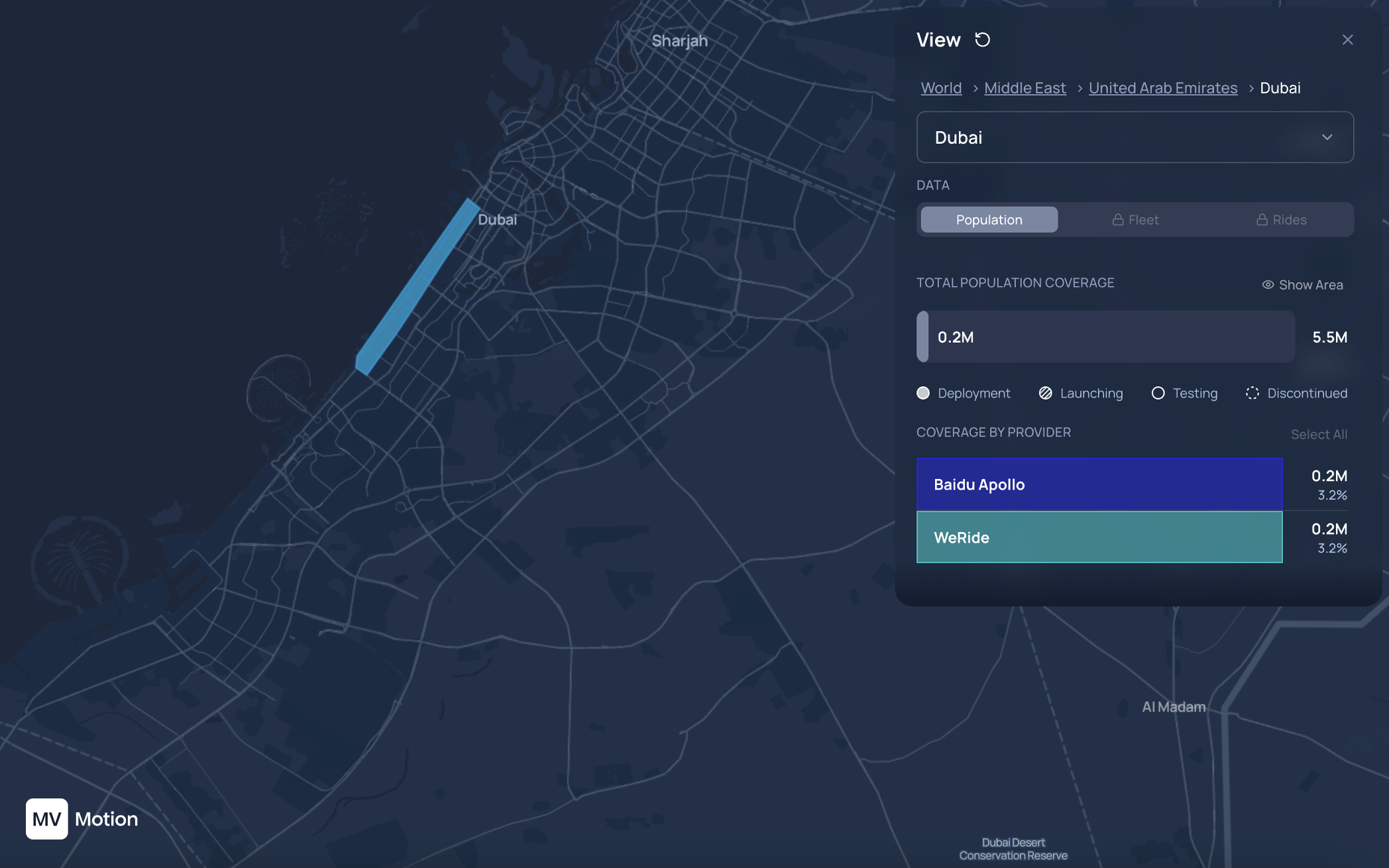 WeRide's and Baidu's deployment area in Dubai