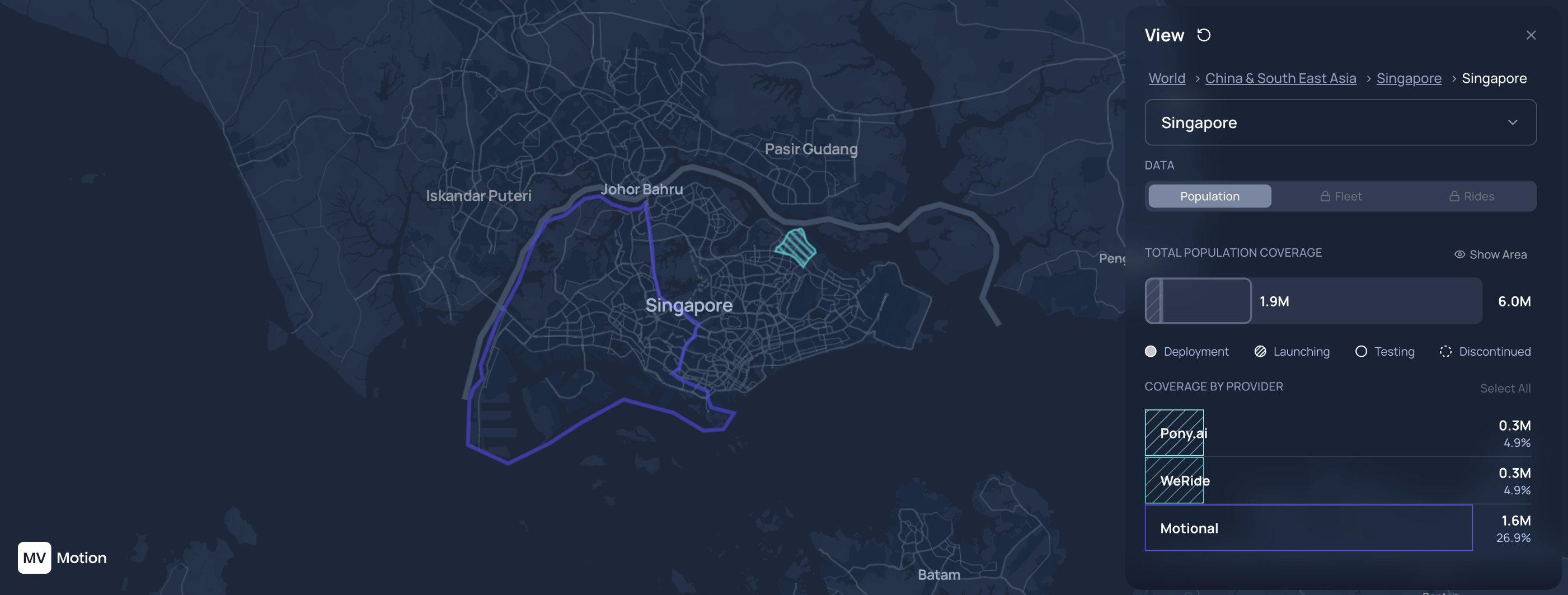 WeRide's and Pony's autonomous shuttle area in Punggol, Singapore